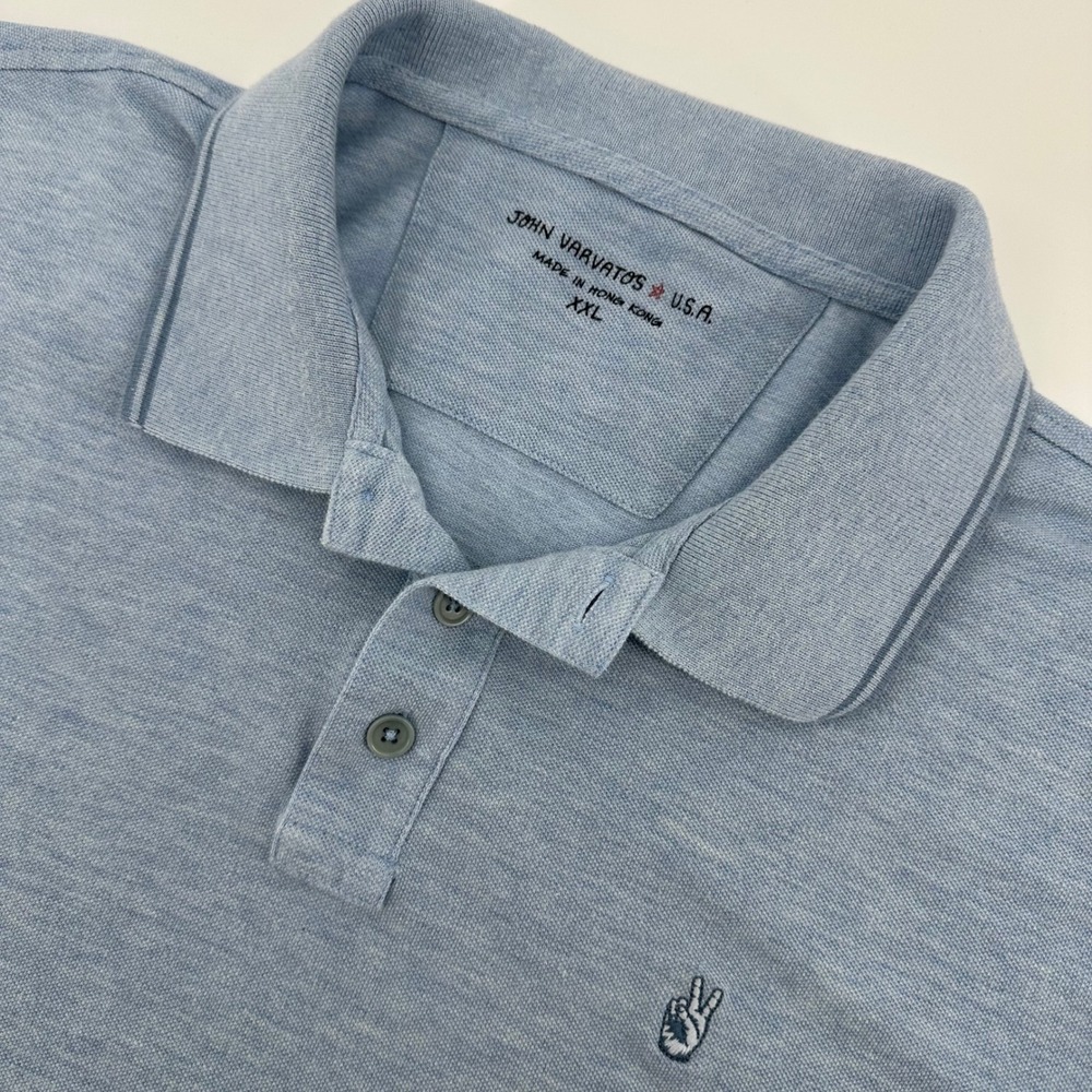 John Varvatos USA Mens XXL Blue Peace Sign Logo Short Sleeve Cotton Polo Shirt